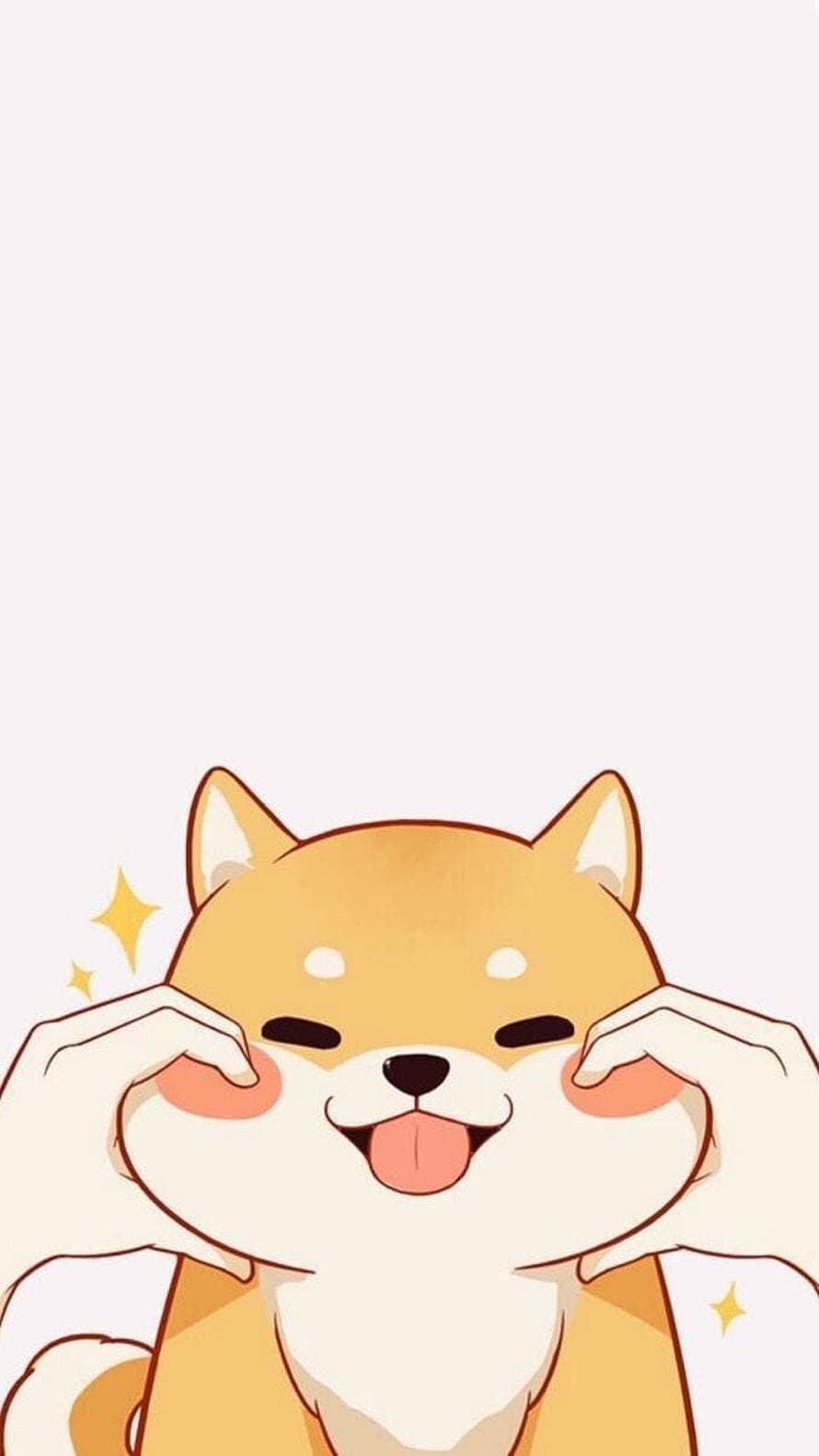Cute Shiba Inu Cartoon Illustration with Blushing Cheeks and Sparkles HD phone wallpaper