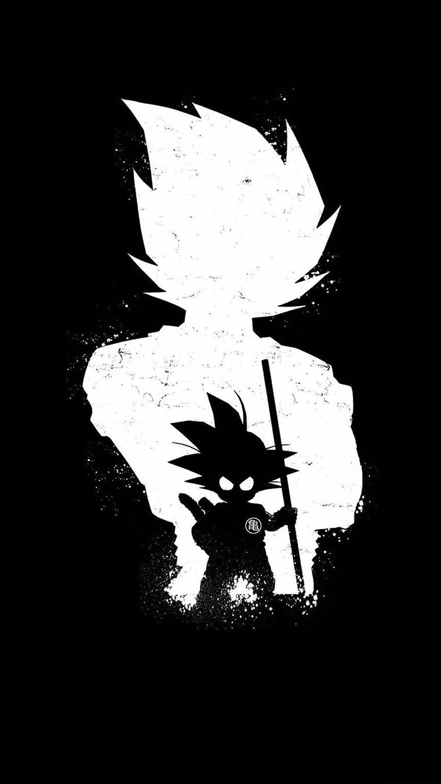 Goku Silhouette and Super Saiyan Profile in High Contrast Black and White Dragon Ball Art HD phone wallpaper