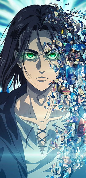 Eren Yeager dissolving into memory fragments in Attack on Titan final season anime art HD phone wallpaper