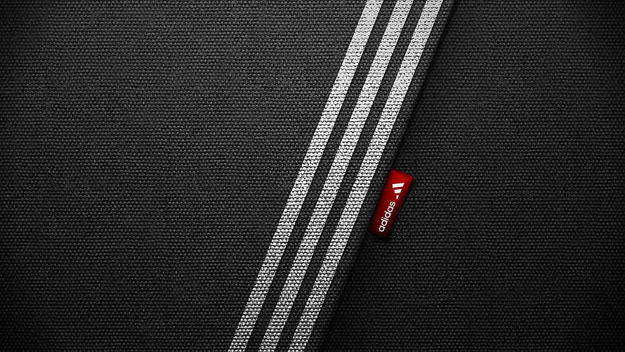 Adidas Three-Stripe Fabric Texture with Red Logo Tag on Black Woven Material HD wallpaper