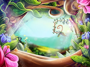 Tinkerbell Pixie Hollow Fantasy Forest Frame with Whimsical Flowers and Twisting Vines HD wallpaper