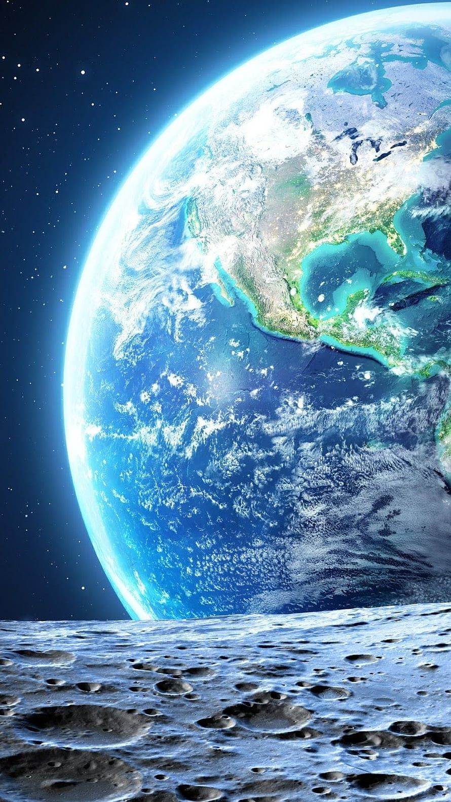 Earth Rising Over the Moon Surface in Deep Space HD phone wallpaper