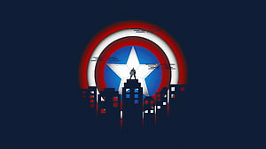 Captain America Shield Minimalist Cityscape Artwork with Silhouette HD wallpaper