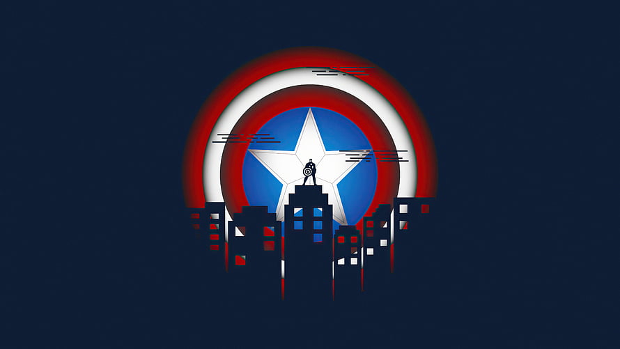 Captain America Shield Minimalist Cityscape Artwork with Silhouette HD wallpaper