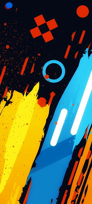 Vibrant Abstract Geometric Art with Bold Yellow and Blue Brush Strokes on Dark Background HD phone wallpaper
