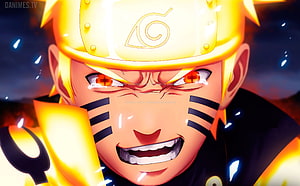 Naruto Uzumaki in Six Paths Sage Mode with Nine Tails Chakra Aura HD wallpaper