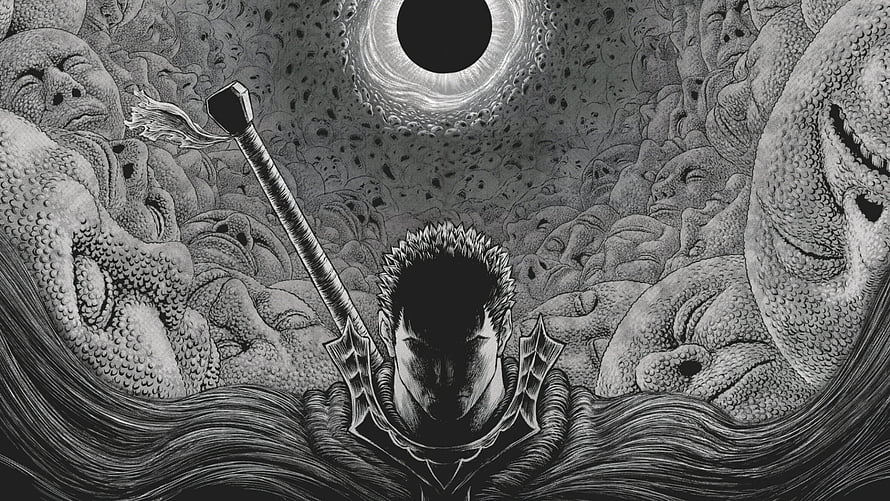 Berserk Guts Black Swordsman Amidst Faces and Eclipse HD wallpaper