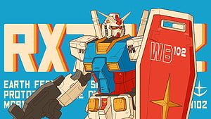 RX-78-2 Gundam Illustration with Red Shield and Beam Rifle HD wallpaper