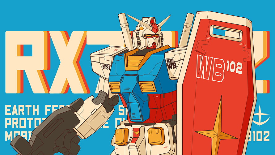 RX-78-2 Gundam Illustration with Red Shield and Beam Rifle HD wallpaper