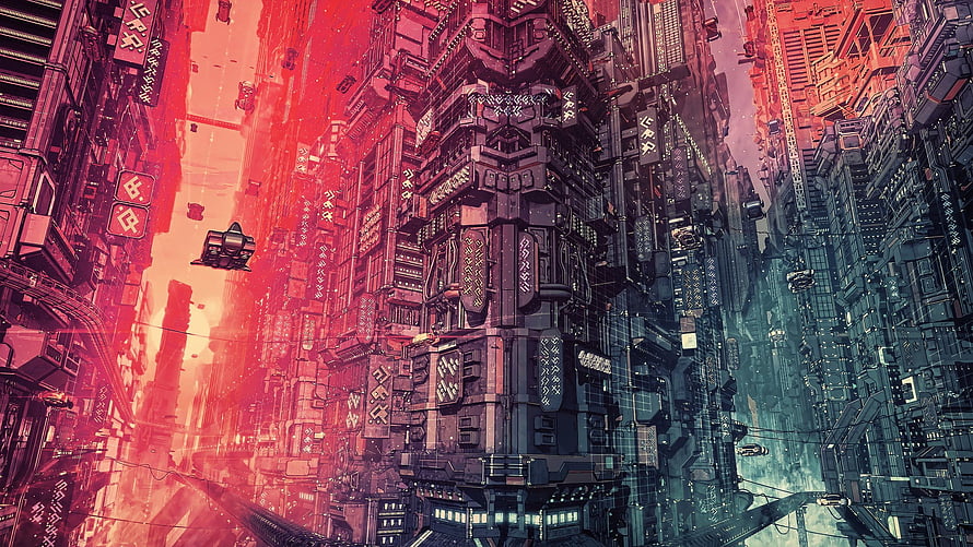 Cyberpunk Metropolis with Towering Skyscrapers and Neon Glow HD wallpaper