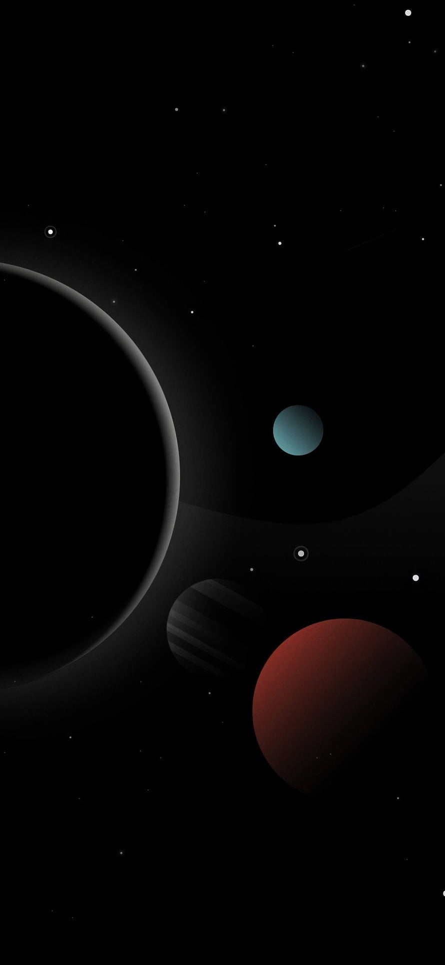 Minimalist Dark Space Wallpaper Featuring Stylized Planets and Starry Void HD phone wallpaper