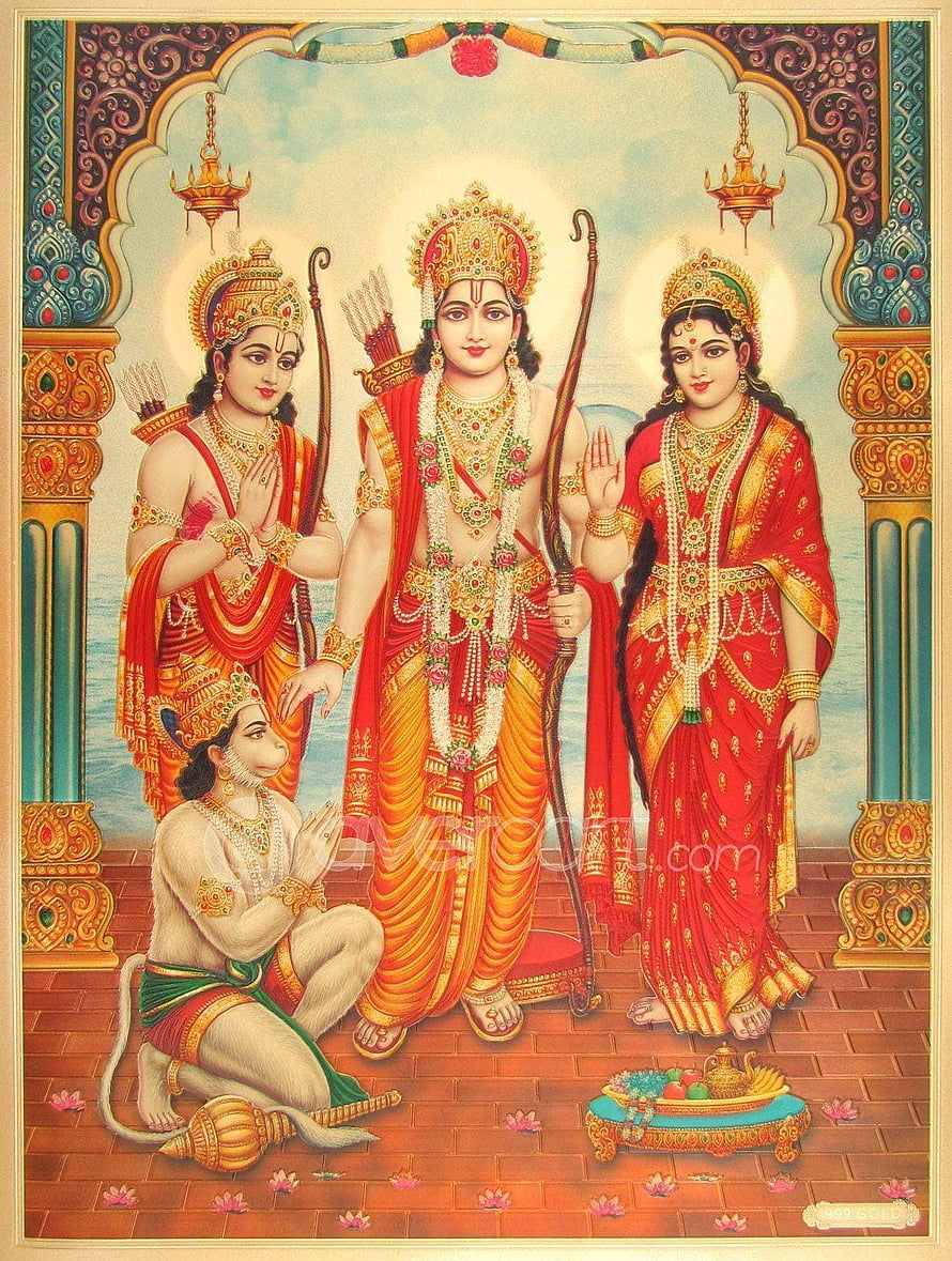 Ram Darbar with Sita, Lakshmana, and Hanuman in Traditional Indian Temple Art HD phone wallpaper