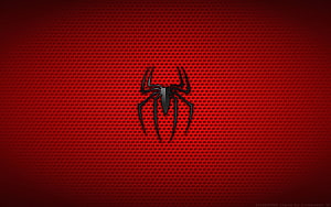Spider-Man Black Spider Emblem on Textured Red Background, Spider-Man black logo, minimal, Spider-Man logo, red backgrounds, Spiderman, superheroes, Spider-Man 3D logo, Spider-Man minimalism, Spider-Man HD wallpaper
