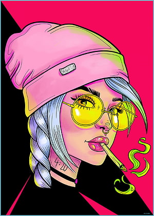 Stoner Girl Pop Art Illustration with Beanie and Yellow Sunglasses HD phone wallpaper