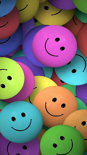 Colorful 3D Smiley Face Balls in a Vibrant Pile HD phone wallpaper