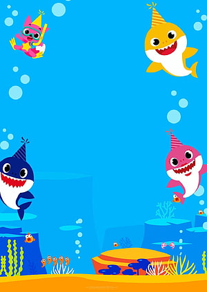 Baby Shark Party Underwater Scene with Colorful Sharks and Bubbles HD phone wallpaper