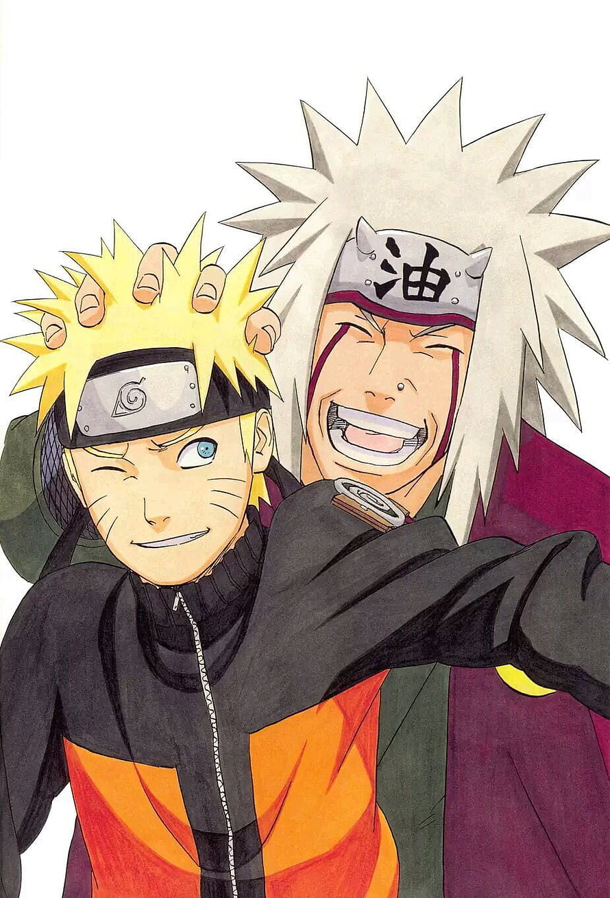Naruto and Jiraiya Sharing a Playful Moment in Classic Anime Style HD phone wallpaper