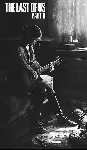 The Last of Us Part II: Ellie Playing Acoustic Guitar in a Dimly Lit Room HD phone wallpaper
