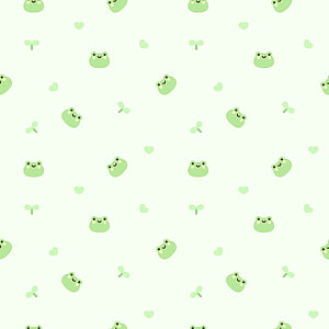 Pastel Green Kawaii Frog Pattern with Hearts and Sprouts on Cream Background HD phone wallpaper