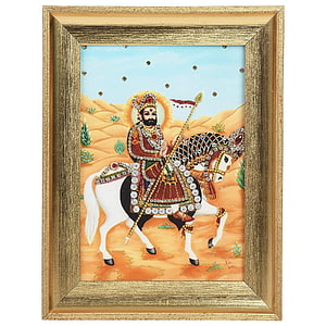 Framed Indian Artwork of Lord Ramdev Pir on Horseback with Diamond Accents HD phone wallpaper