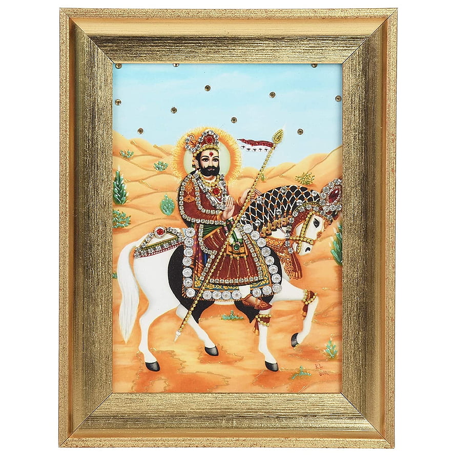 Framed Indian Artwork of Lord Ramdev Pir on Horseback with Diamond Accents HD phone wallpaper
