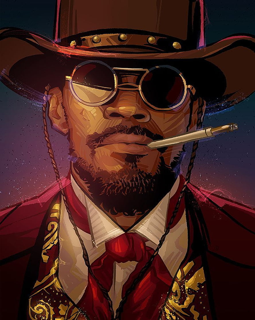 Django Unchained Character Portrait in Cowboy Hat and Round Sunglasses HD phone wallpaper