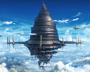 Aincrad Floating Castle in Sword Art Online Fantasy Sky HD wallpaper