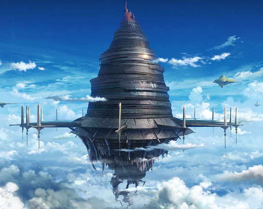 Aincrad Floating Castle in Sword Art Online Fantasy Sky HD wallpaper