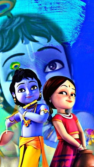 Radha Krishna 3D Animation Wallpaper with Peacock Feather and Flute HD phone wallpaper
