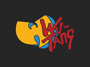 Wu Tang Clan Stylized Logo with Yellow and Blue Mask on Dark Background HD wallpaper