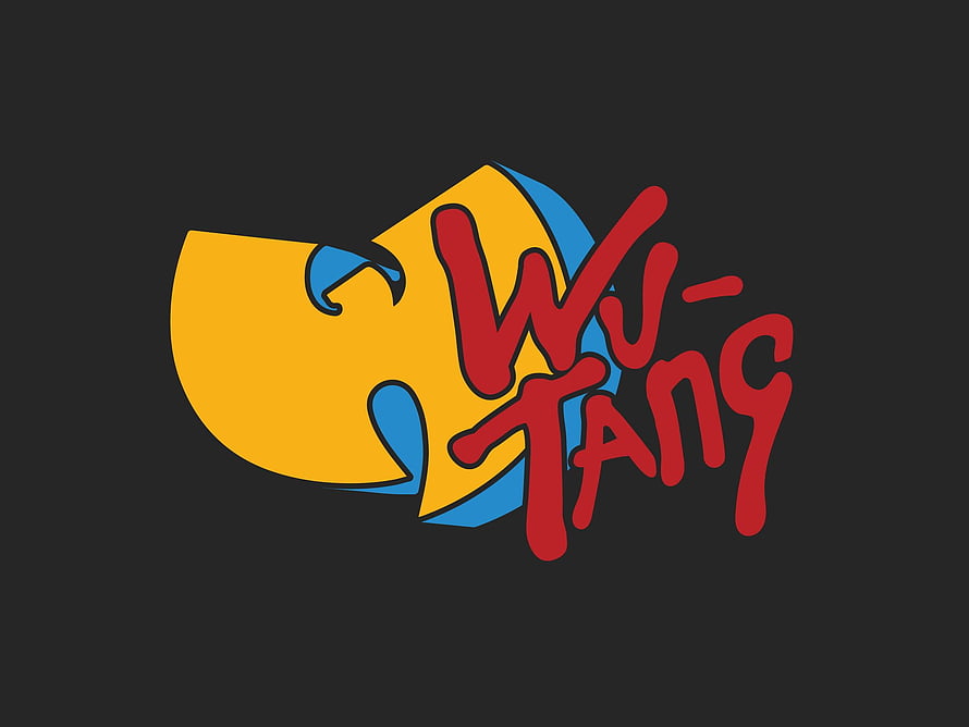 Wu Tang Clan Stylized Logo with Yellow and Blue Mask on Dark Background HD wallpaper