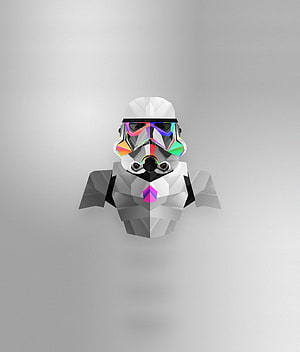 Low Poly Stormtrooper Helmet with Neon Accents on Minimalist Gray Background HD phone wallpaper