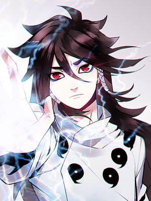 Indra Otsutsuki Anime Character with Red Eyes and Lightning Energy HD phone wallpaper