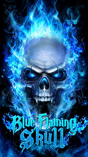 Blue Flaming Skull with Glowing Eyes and Ethereal Smoke on Dark Background HD phone wallpaper