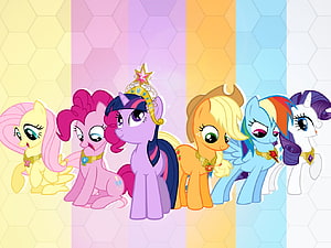 My Little Pony Friendship is Magic Main Six Ponies Wearing Royal Crowns and Jewelry HD wallpaper