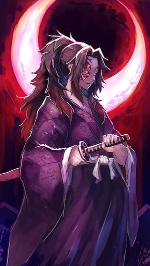 Kokushibo from Demon Slayer Holding Katana Against a Blood Moon HD phone wallpaper