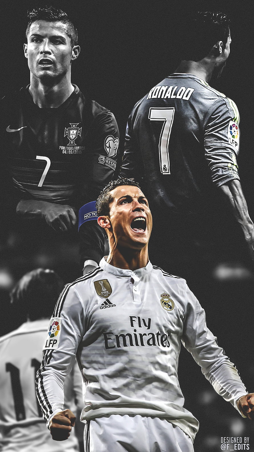 Cristiano Ronaldo Real Madrid and Portugal Jersey Celebration Collage HD phone wallpaper