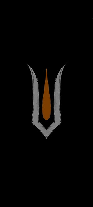 Minimalist Vishnu Tilak Symbol with Orange and White Brushstrokes on Black Background HD phone wallpaper