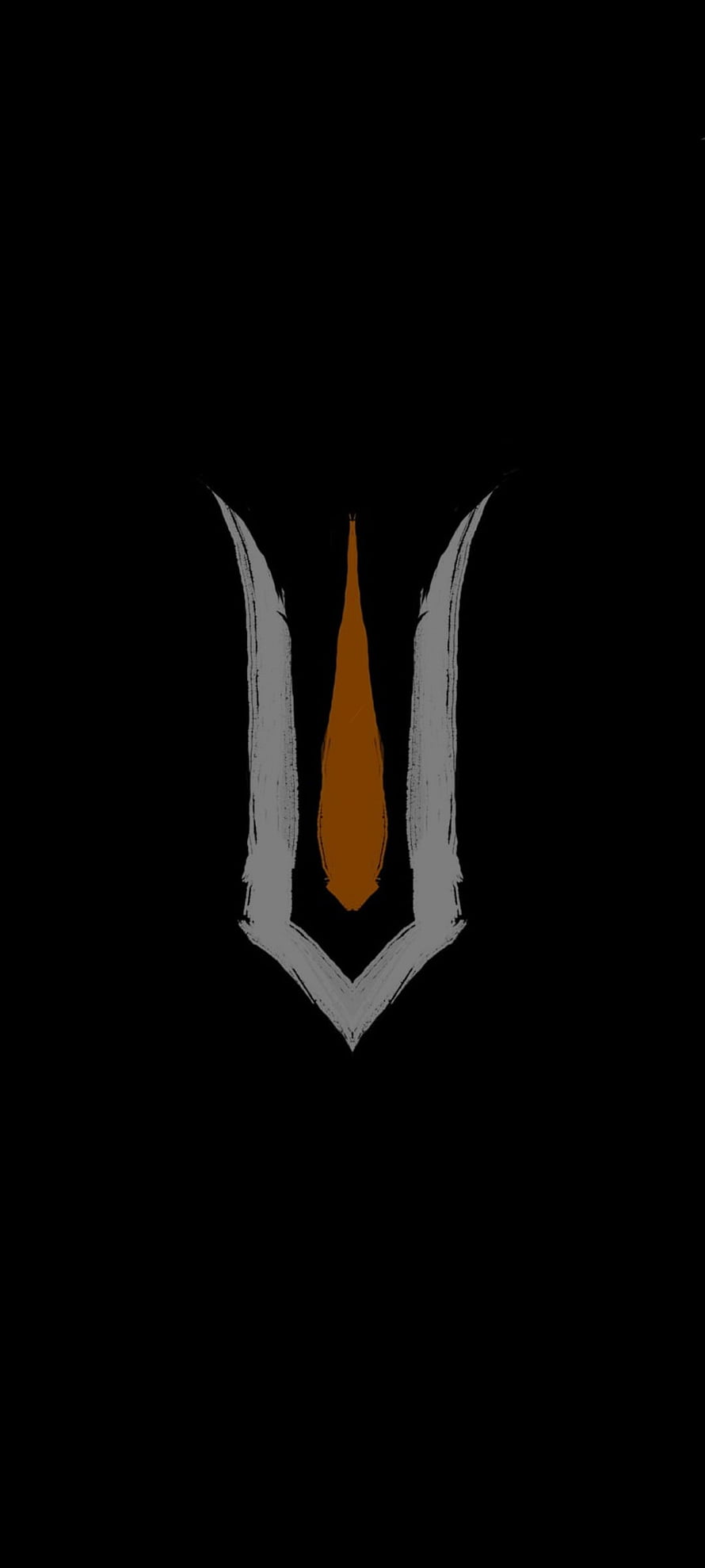 Minimalist Vishnu Tilak Symbol with Orange and White Brushstrokes on Black Background HD phone wallpaper