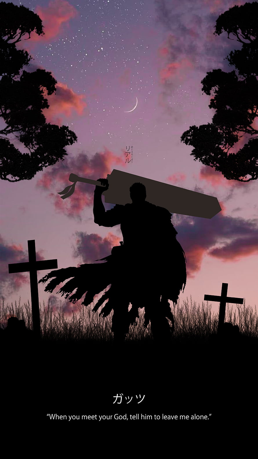 Guts from Berserk Silhouette Carrying Giant Sword in Twilight Cemetery HD phone wallpaper
