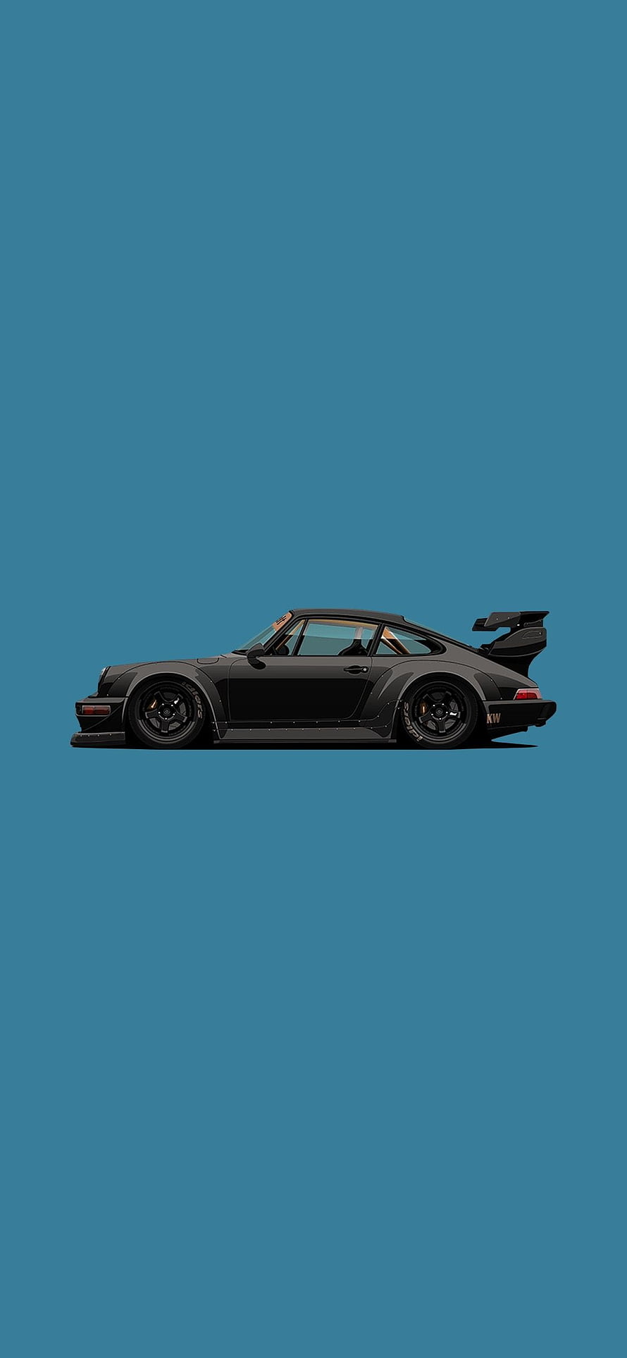 RWB Modified Porsche 911 Side Profile Illustration on Teal Background HD phone wallpaper