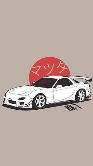 Mazda RX-7 FD3S Minimalist Line Art with Japanese Red Sun Graphic HD phone wallpaper
