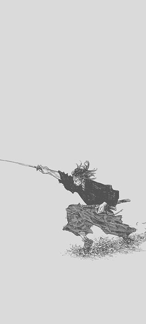 Miyamoto Musashi in Dynamic Sword Strike from Vagabond Manga HD phone wallpaper