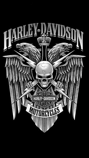 Harley-Davidson Skull and Eagle Emblem with Crossed Swords on Black Background HD phone wallpaper