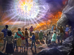 Jesus Second Coming with Glowing Angelic Host and Watching Crowd HD wallpaper