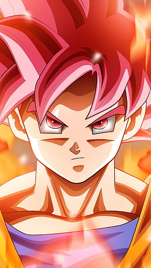 Goku Ultra Instinct Red Hair Anime Portrait with Fiery Aura HD phone wallpaper