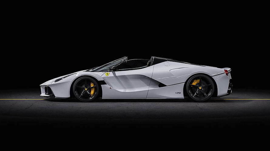 White Ferrari LaFerrari Aperta Side Profile on Black Background HD wallpaper