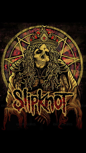 Slipknot Skull King Illustration with Crown and Pentagram Background HD phone wallpaper