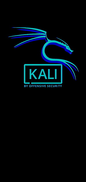 Kali Linux Dragon Logo with Neon Blue and Cyan Accents on Black Background HD phone wallpaper