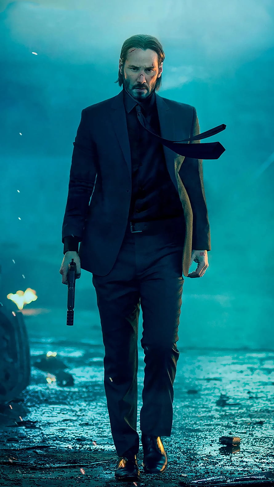 John Wick Walking Through Rainy Night Holding Pistol in Black Suit HD phone wallpaper